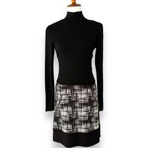 Nicole Miller Black Mockneck Houndstooth Shimmer Skirt Fit & Flare Dress Size S